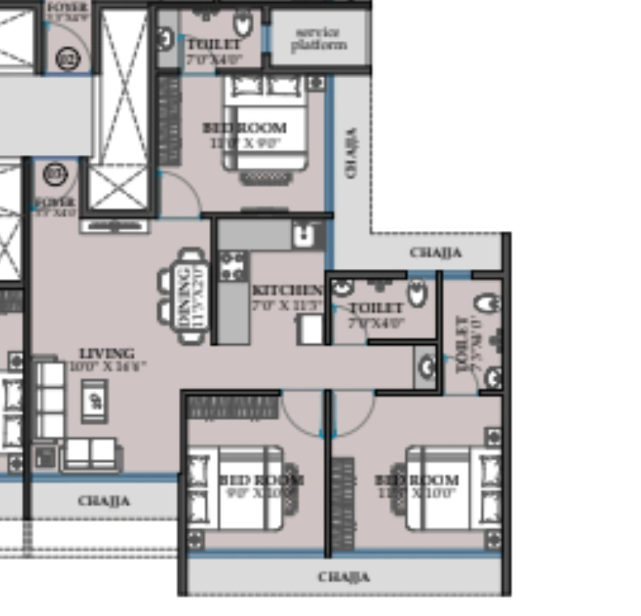 3 bhk floor plan neelkanth group