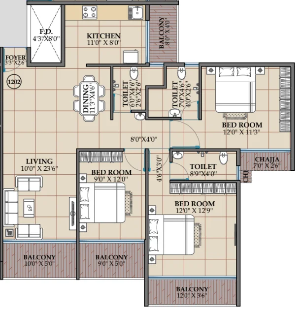 3 bhk floor plan NMS One27