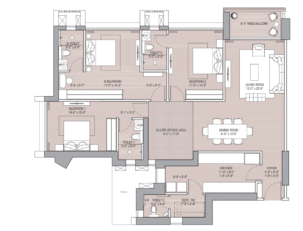3 bhk floor plan oberoi garden city delux