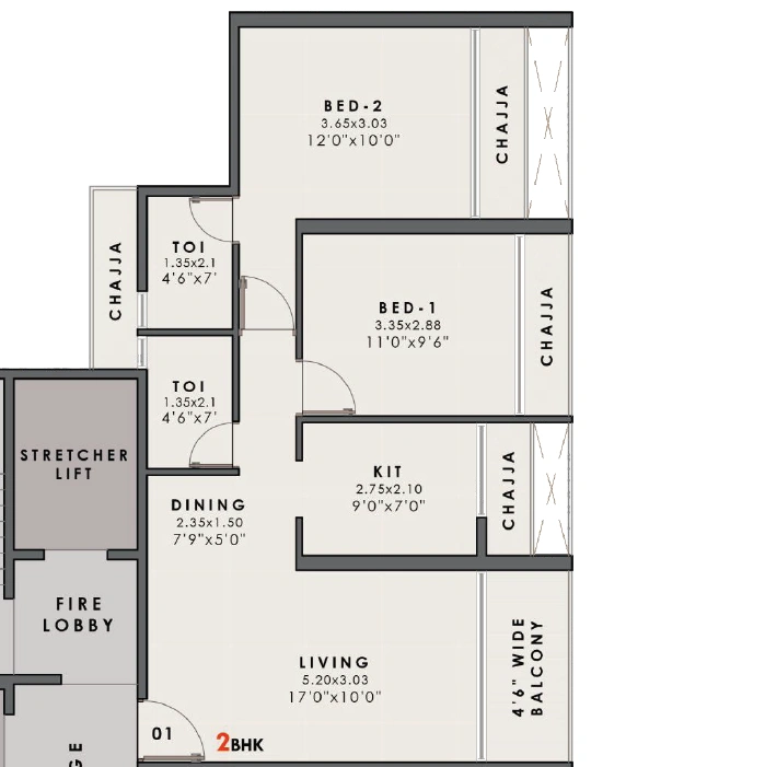 2 bhk floor plan one vaviya
