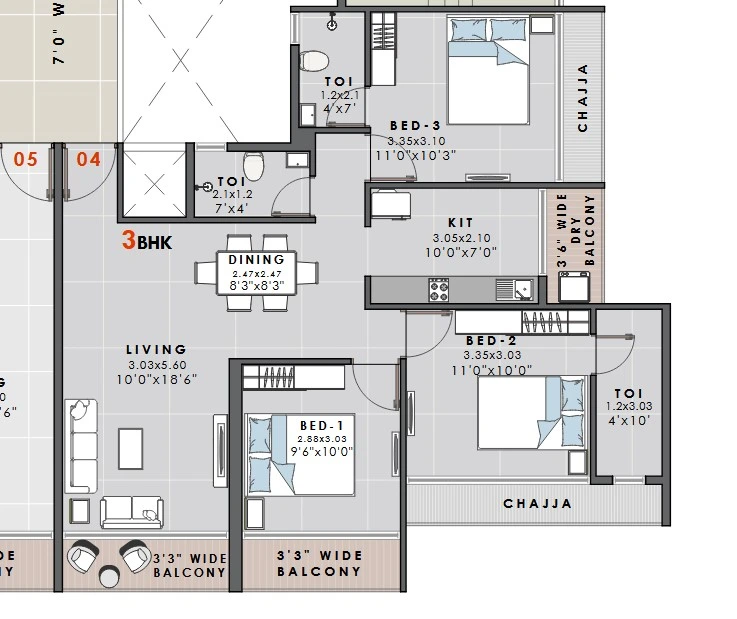 3 bhk floor plan pioneer the coastal bay