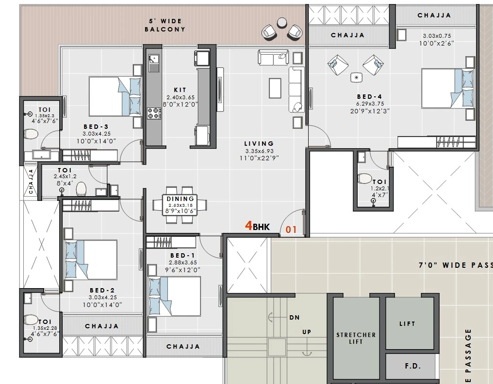 4 bhk floor plan pioneer the coastal bay