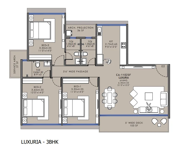 3 bhk floor plan platinum oakwoods