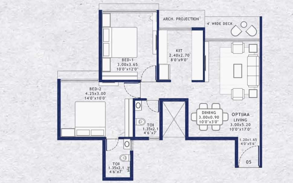 2 bhk floor plan platinum parksyde