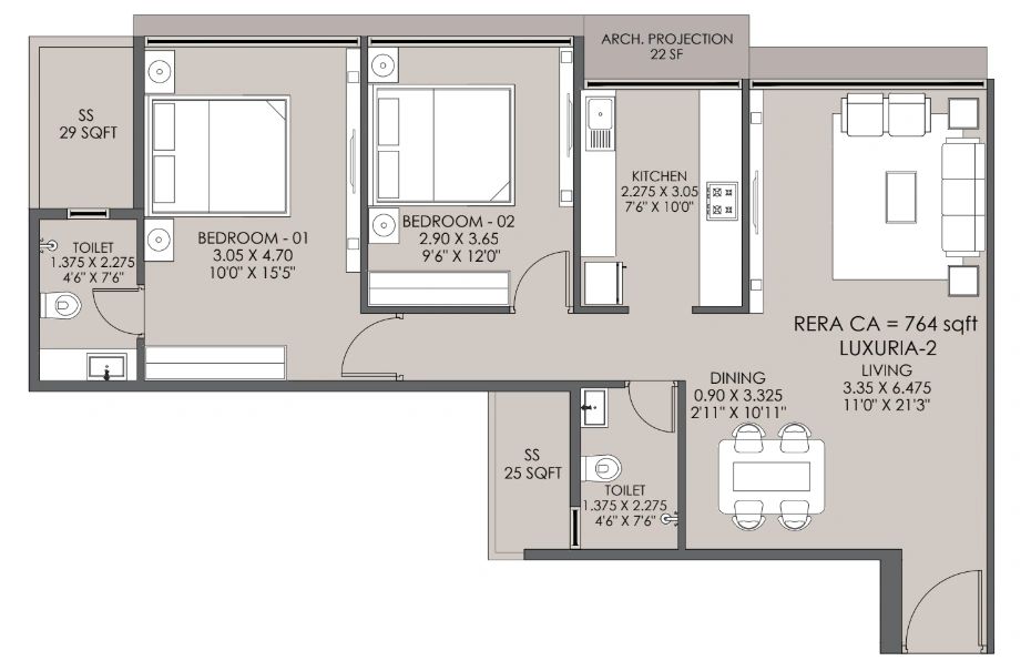 2 bhk floor plan platinum sicily luxuria 