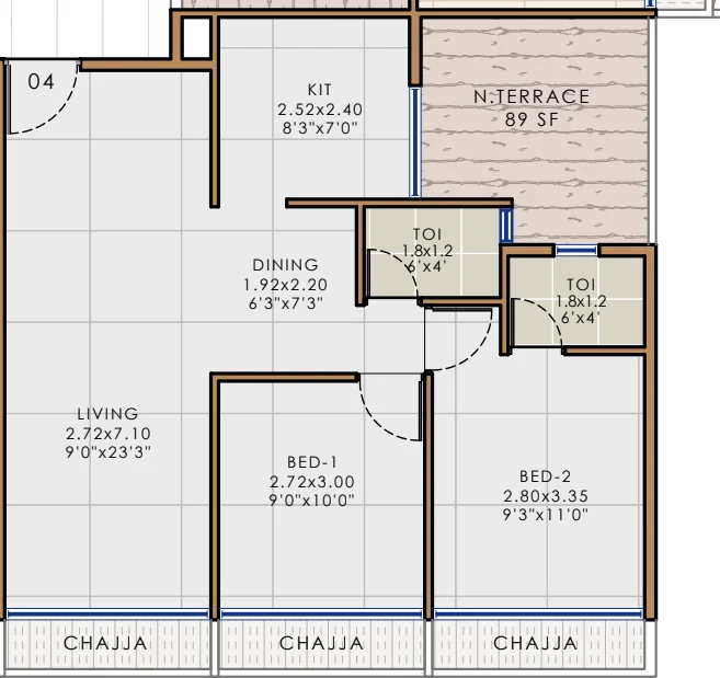 2 bhk floor plan precious-majestic