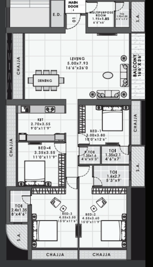 4 bhk floor plan progressive era