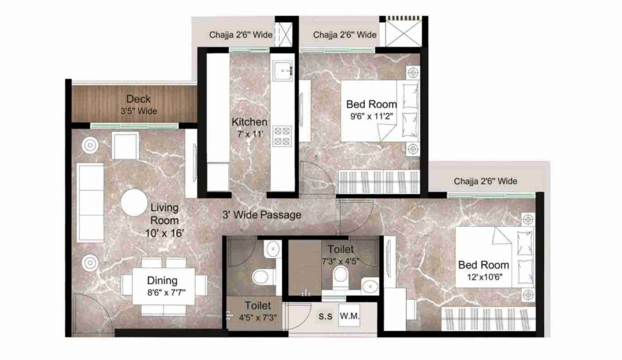 2 bhk floor plan neelkanth darshan