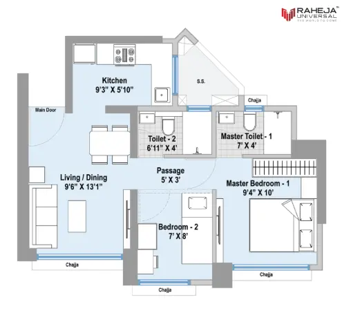 2 bhk floor plan raheja lunaris