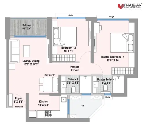 3 bhk floor plan raheja lunaris