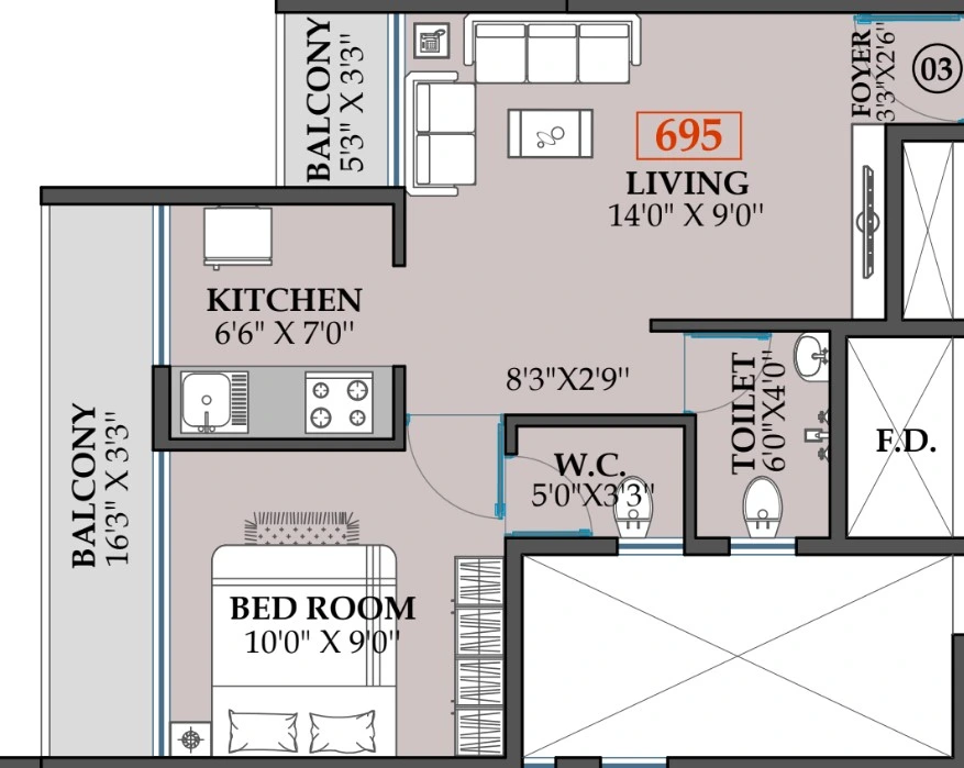 1 bhk floor plan Reddy 26 Icon 