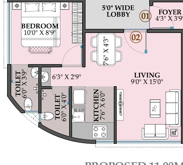 1 bhk floor plan sai galaxy