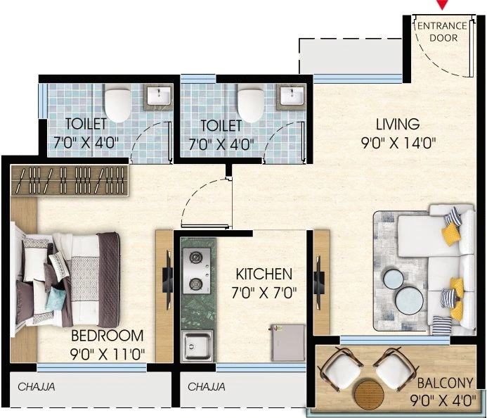1 bhk floor plan sai prerna