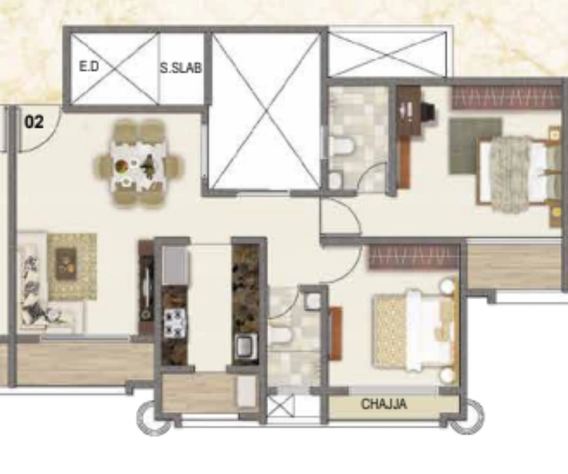 2 bhk floor plan sai sun city