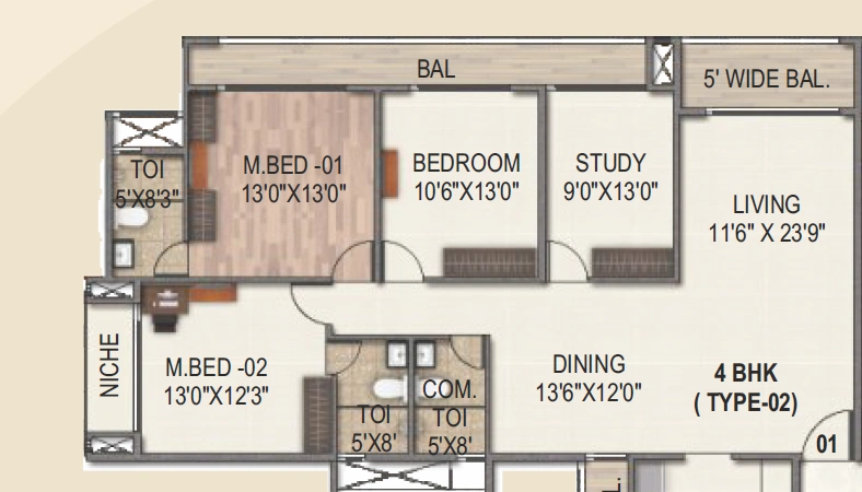 4 bhk floor plan sai world city