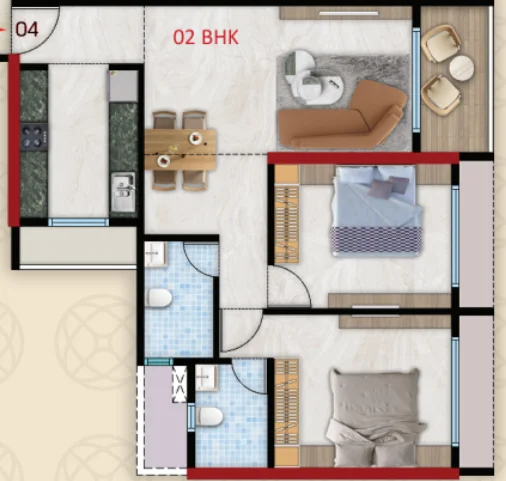 2 bhk floor plan Sai World One
