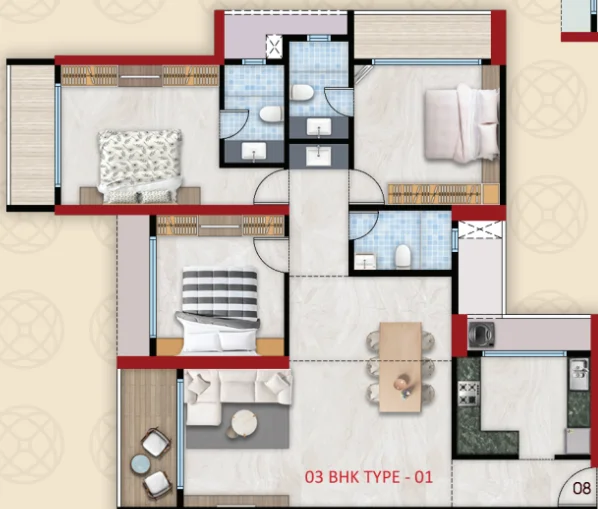 3 bhk floor plan Sai World One