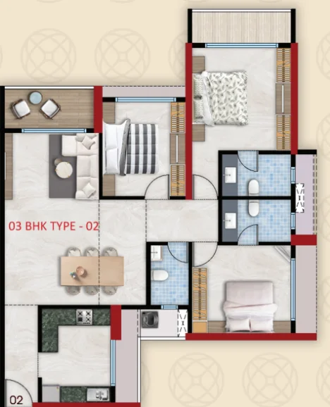 3 bhk floor plan Sai World One