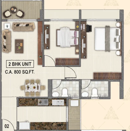 2 bhk floor plan Sai World Pyramid