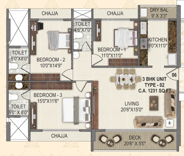 3 bhk floor plan Sai World Pyramid