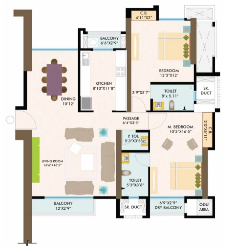2 bhk floor plan sheth avalon
