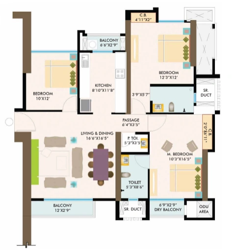 3 bhk floor plan sheth avalon