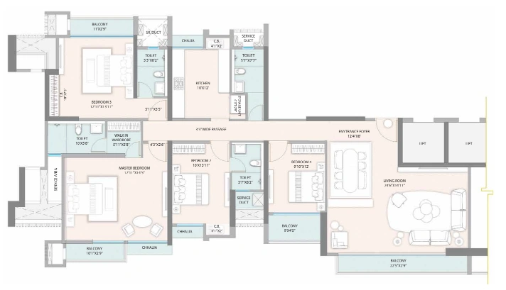 4 bhk floor plan sheth avalon