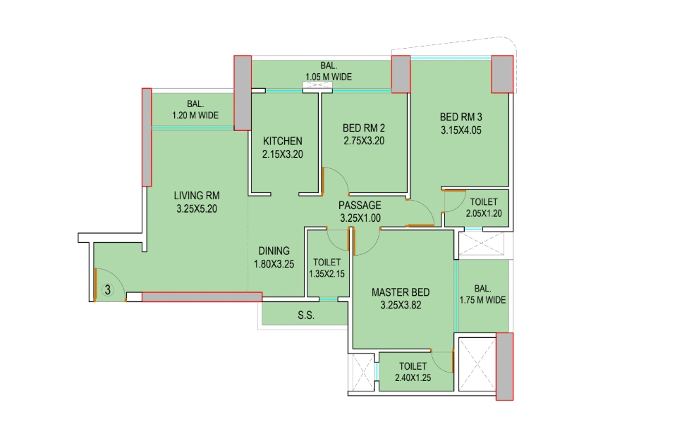 2 bhk floor plan shree sai ratan society