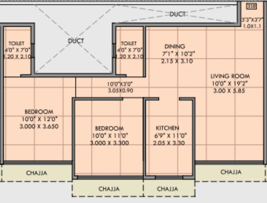 2 bhk floor plan shreeji spectrum