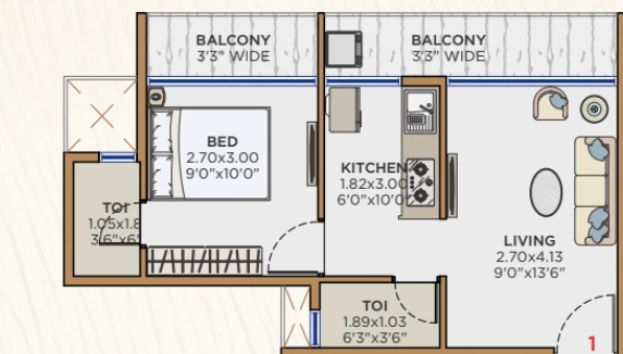 1 bhk floor plan shreepati kalash-1