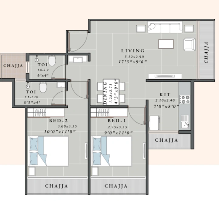 2 bhk floor plan siddhivinayak horizon