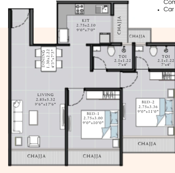 2 bhk floor plan siddhivinayak solitaire