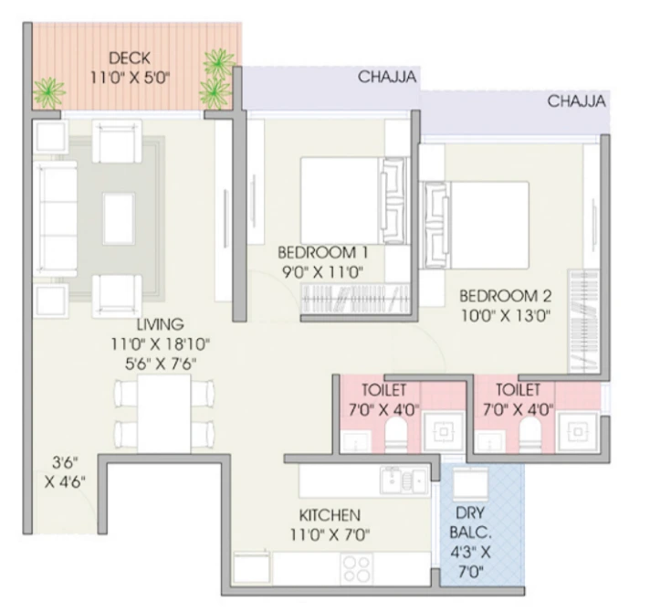 2 bhk floor plan Span Empressa
