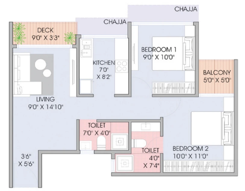 2 bhk floor plan Span Empressa 