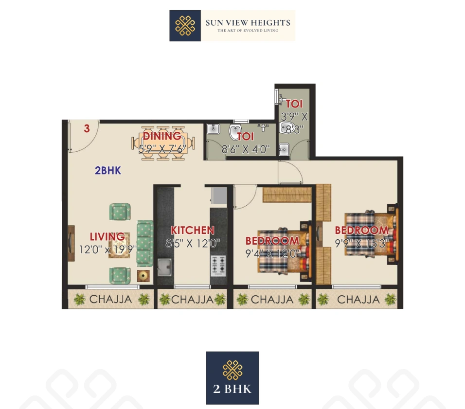 2 bhk floor plan sun view heights