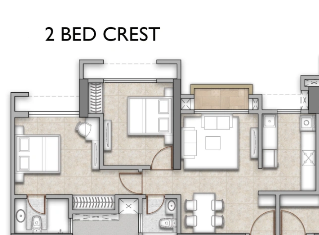 2 bhk floor plan ten x era crest