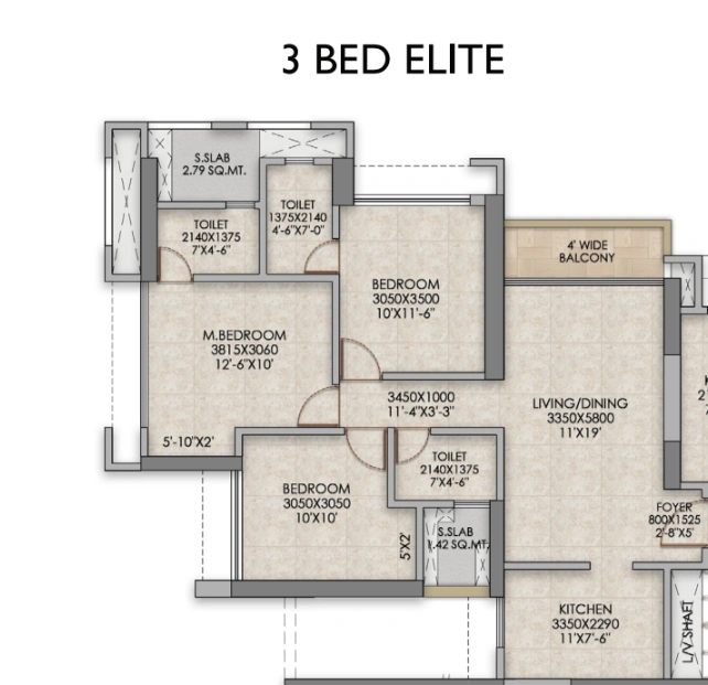 3 bhk floor plan ten x era elite