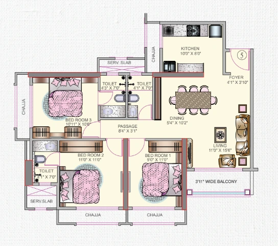 3 bhk floor plan Tharwani Palladian