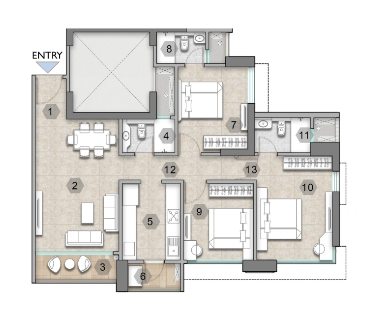 3 bhk floor plan the address by gs joy