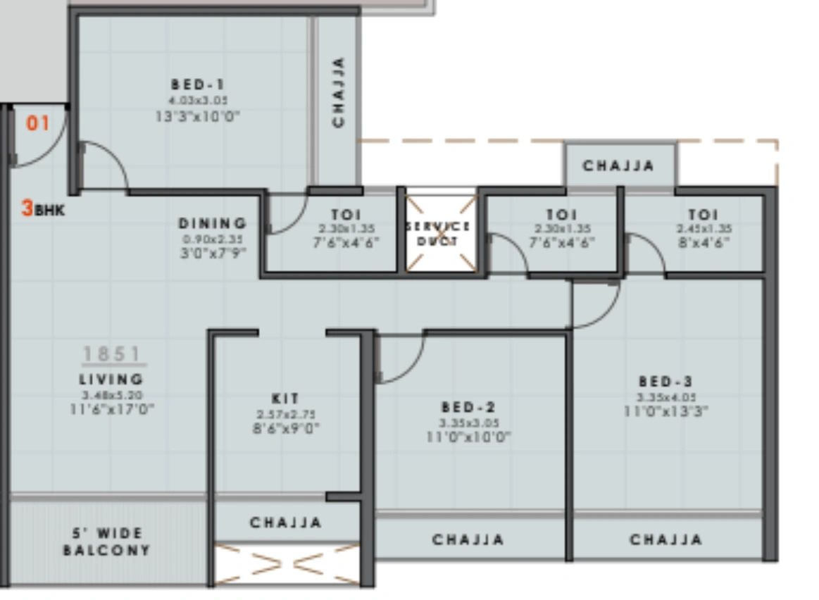 3 bhk floor plan the domus 360