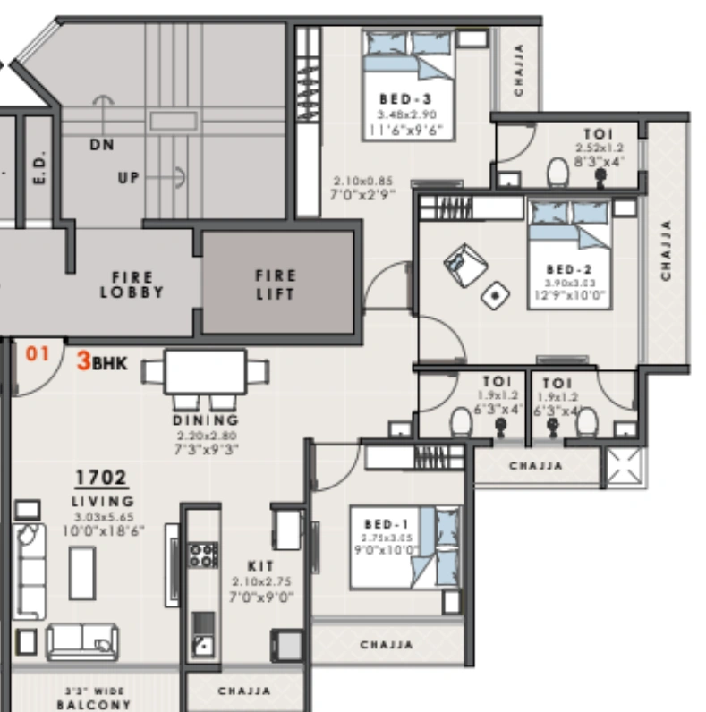 3 bhk floor plan the domus dynamic