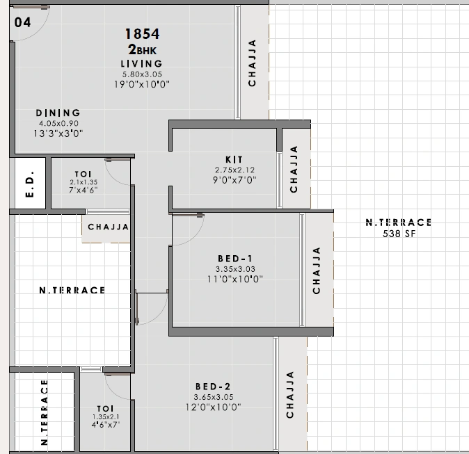 2 bhk floor plan the domus edge