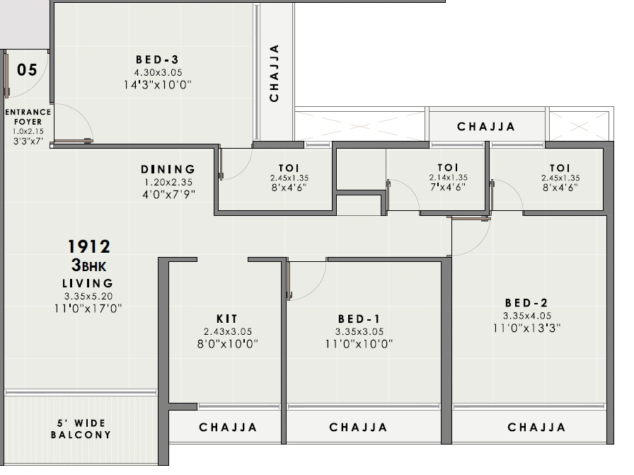 3 bhk floor plan the domus edge