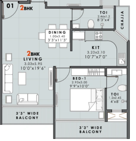 2 bhk floor plan the domus gunina