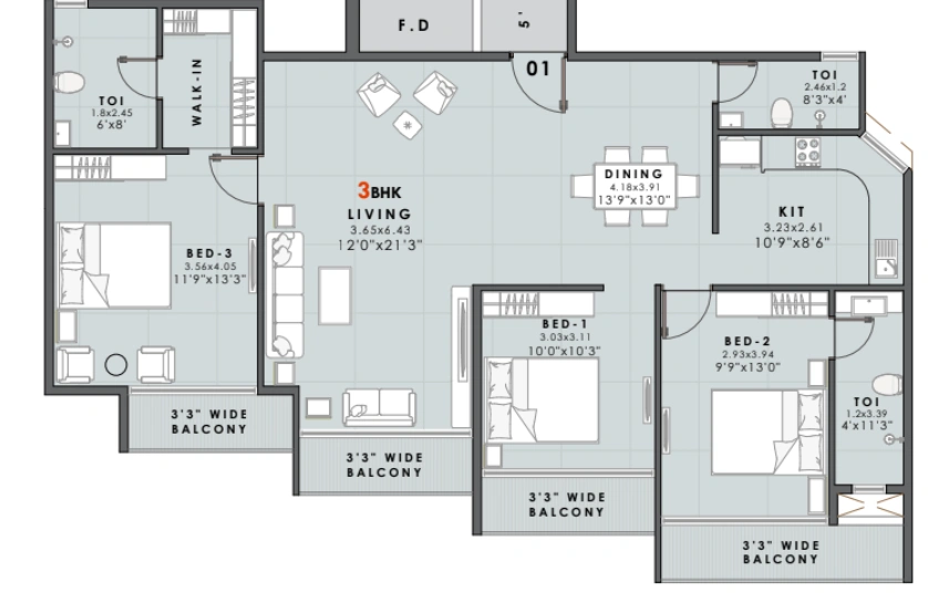 3 bhk floor plan the domus gunina