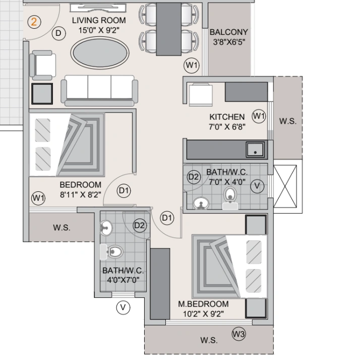 2 bhk floor plan the greens