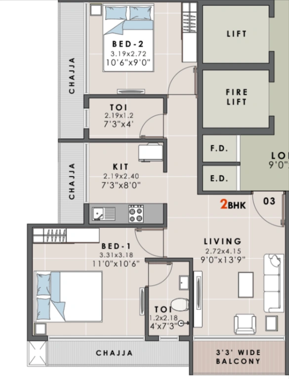 2 bhk floor plan the pearl paradise