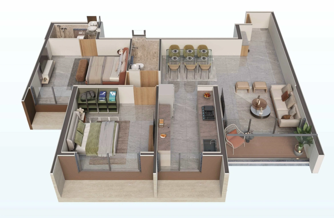 2 bhk floor plan the royal bay