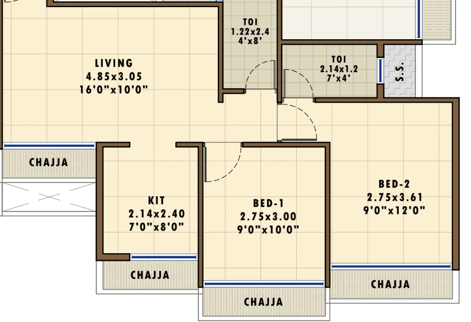 2 bhk floor plan shreeji neelkanth