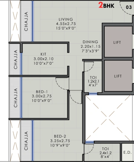 2 bhk floor plan tulip emerald